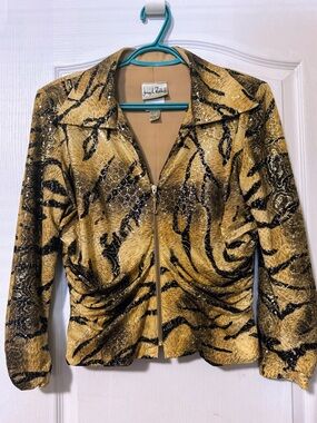 Joseph Ribkoff Gold and Black Sequin Zip Jacket